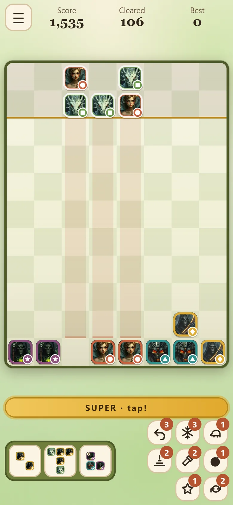 Dropping a charm onto a board of card-picture tiles