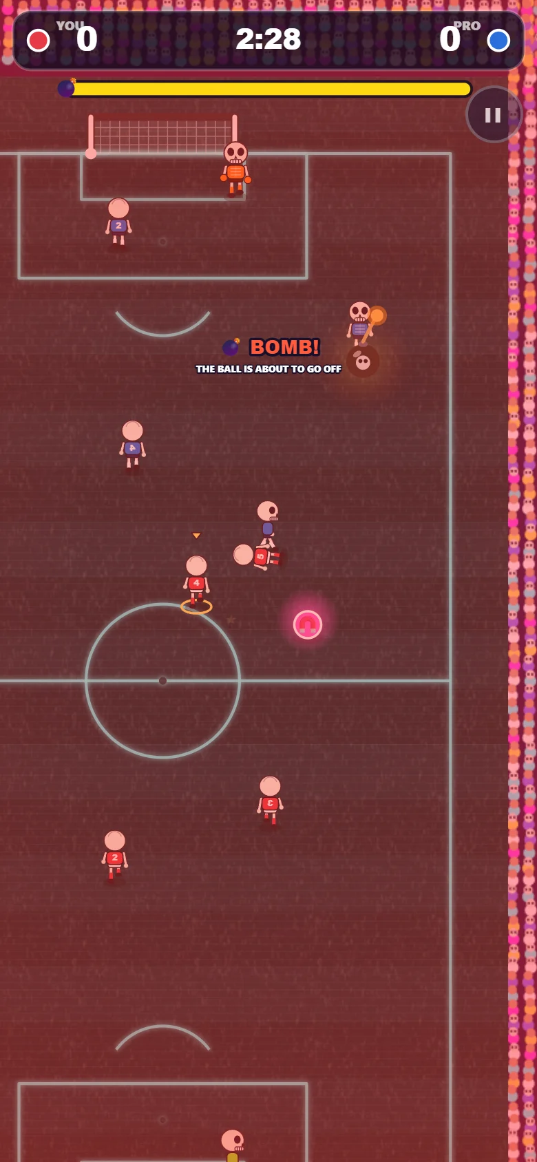The ball flashes red as it turns into a bomb