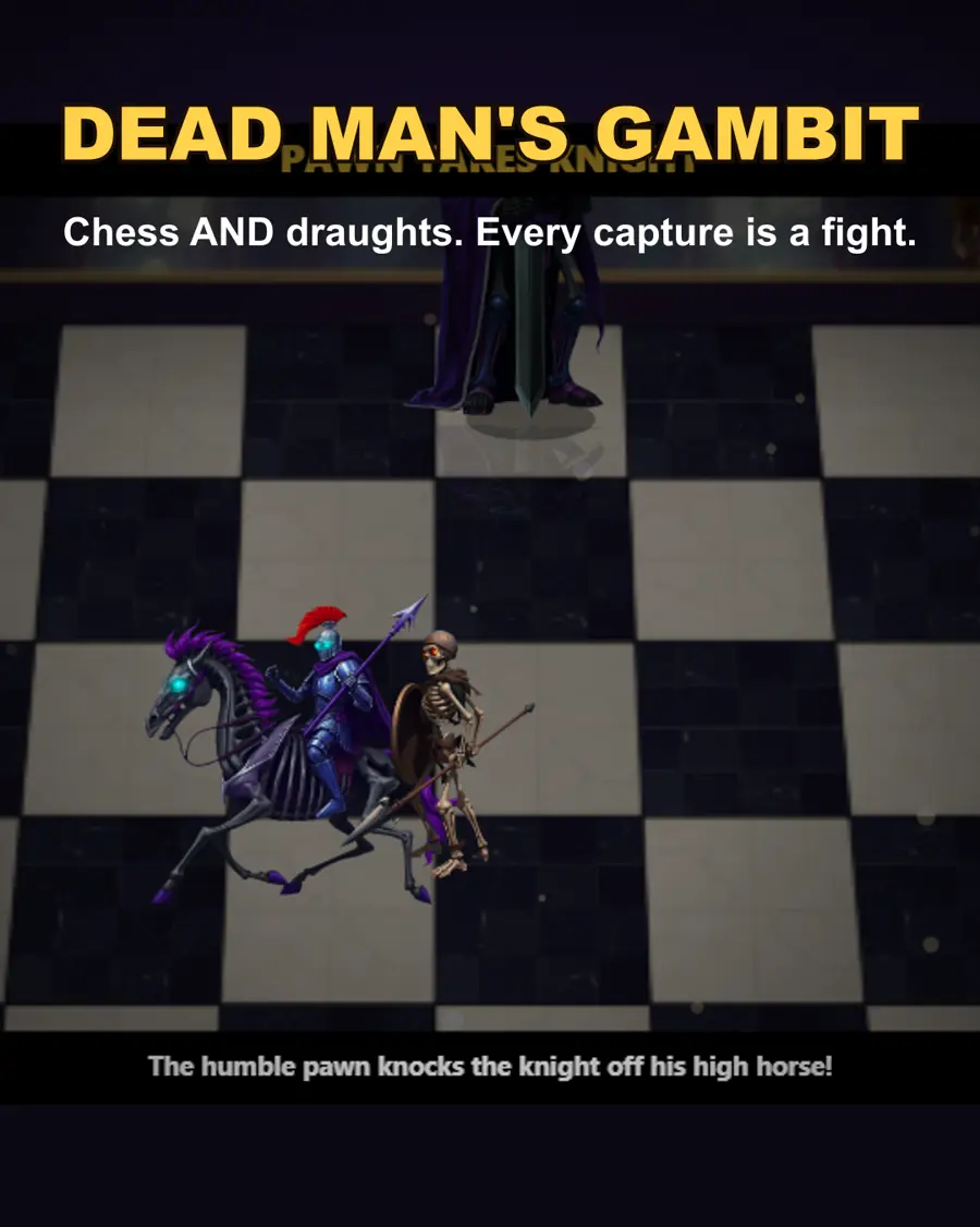 A skeleton knight fighting a pawn on the board