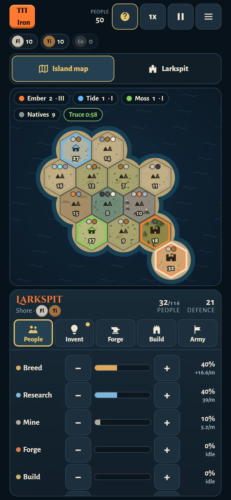 The island map with sectors and rival lords