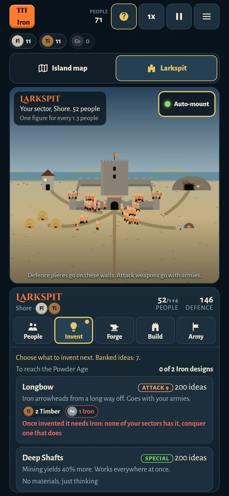 An Iron Age sector with the Invent tab open