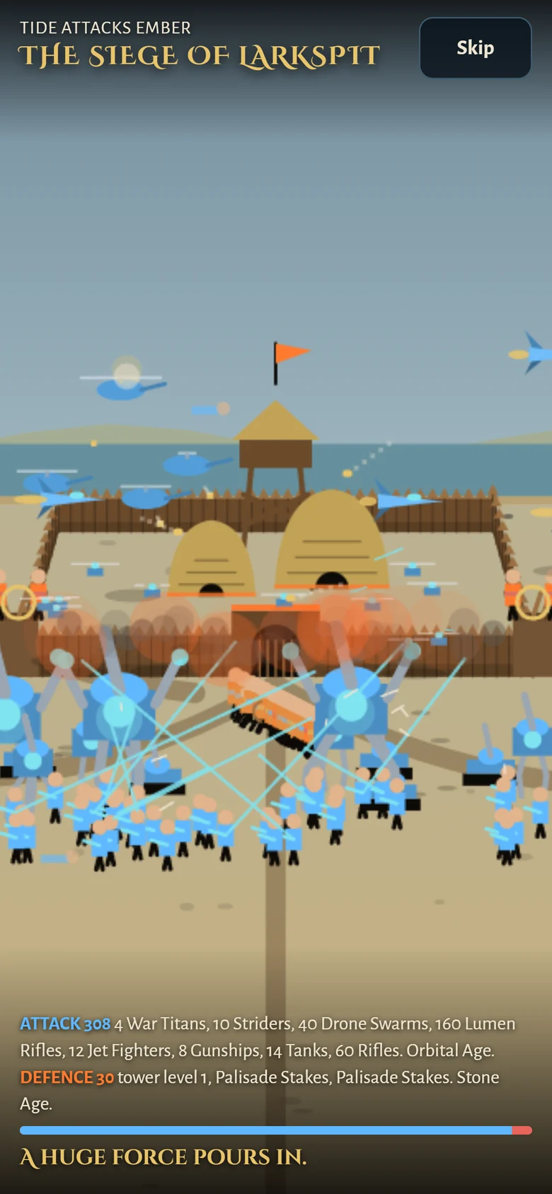 An animated battle replay of a siege