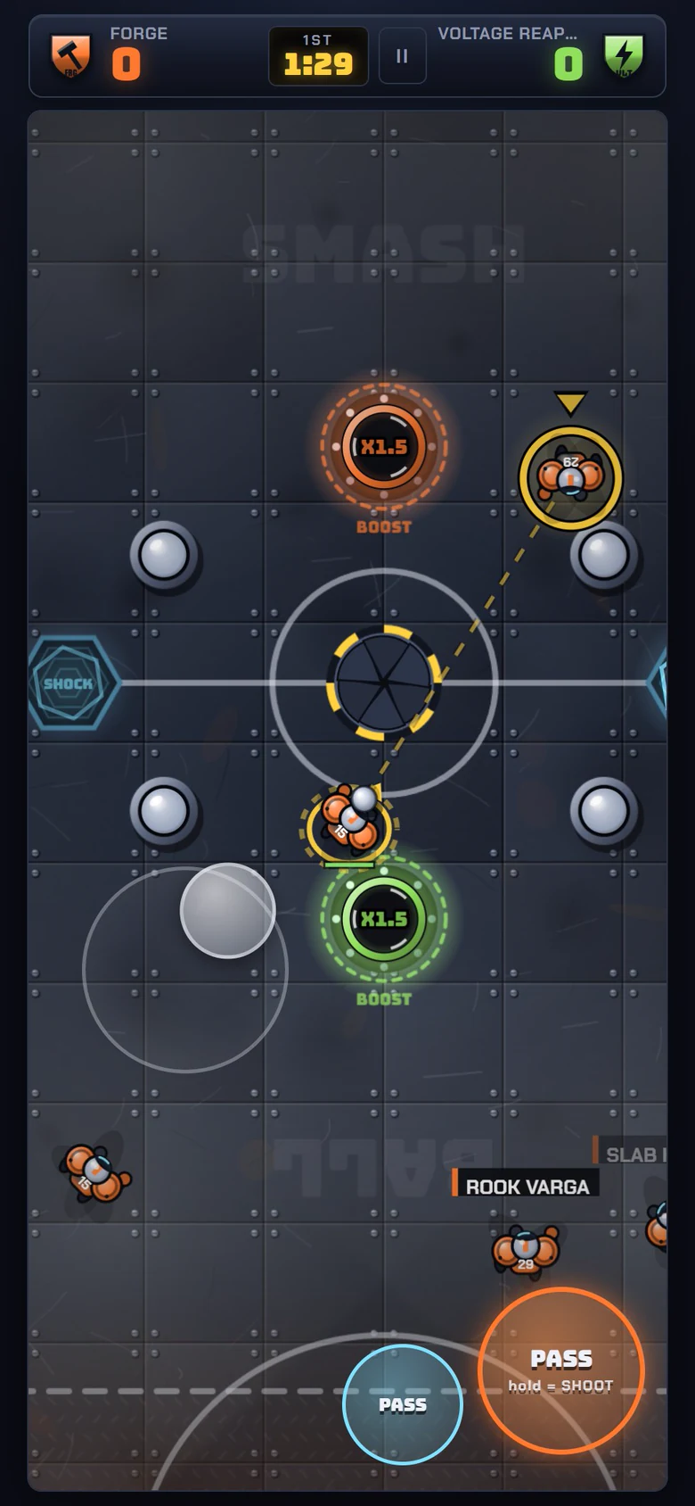 A soft ring marks the team-mate your pass will go to