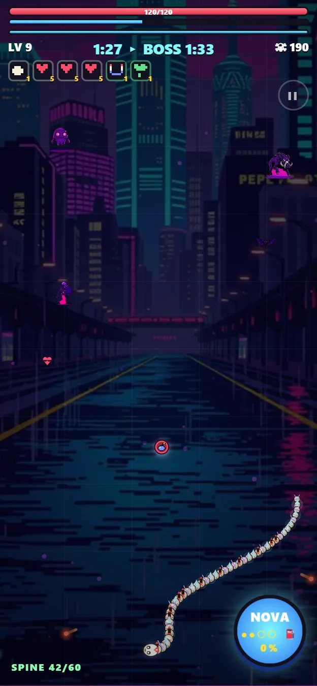 A bone serpent in the neon city arena