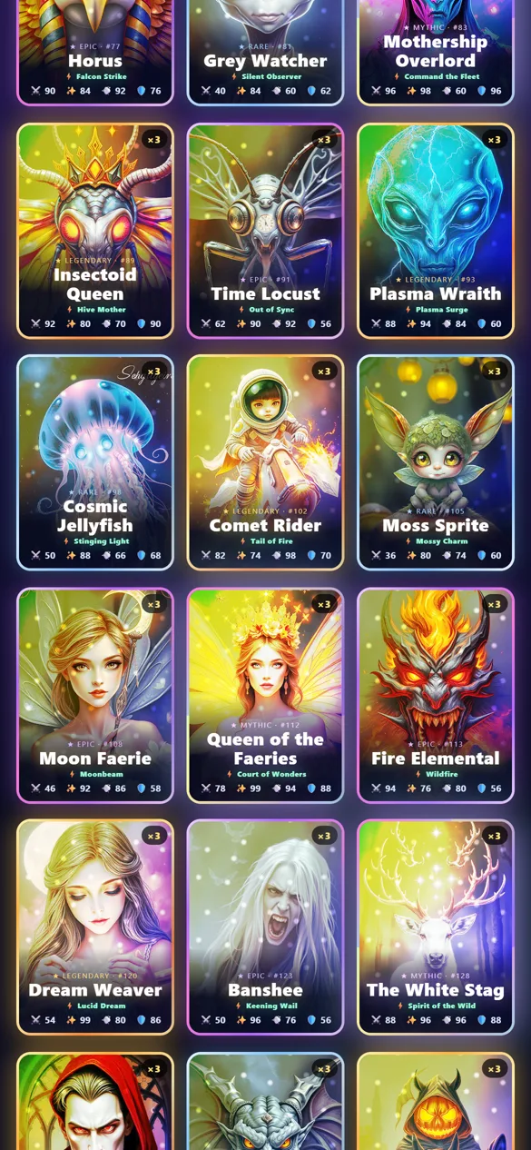 Collecting aliens, faeries and undead cards